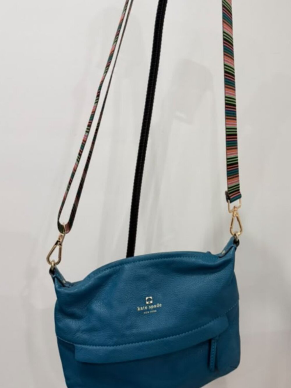 Kate Spade Teal Leather Crossbody Bag with Two Interchangeable Guitar Straps